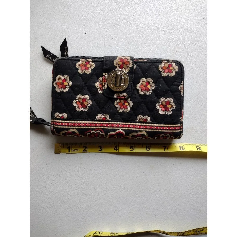 Vera Bradley Quilted Floral Wallet Black Multi Card Holder Zip Around Organizer‎ - Picture 5 of 6